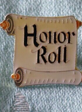 Vintage Honor Roll Enamel Brooch in Cream and Black